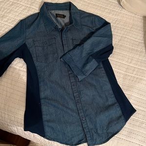 Denim quarter length button up shirt